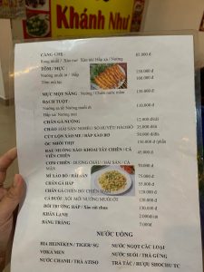menu quán ốc Khánh Như
